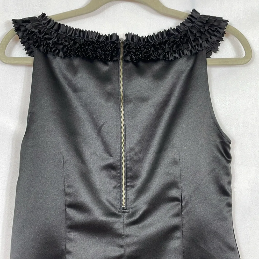 Ted Baker Dress Size 3 US8 Black Satin Cocktail Ruffle Neckline EUC